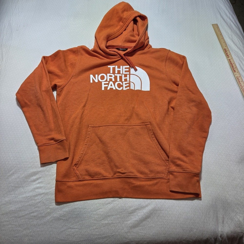 The North Face Hoodie Mens Large Orange Pullover Sweatshirt Fleece Big logo